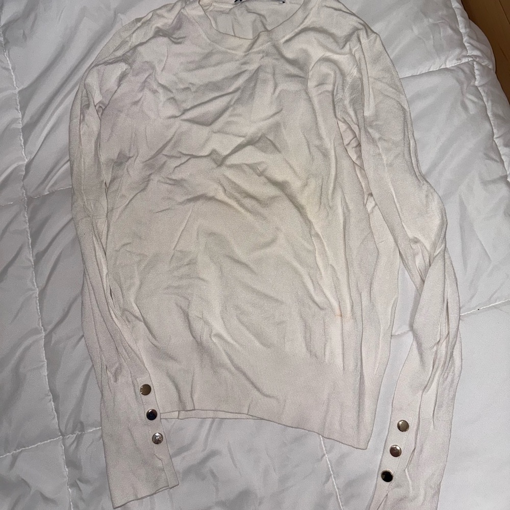 Zara Cream Crewneck Sweater with Button Cuffs